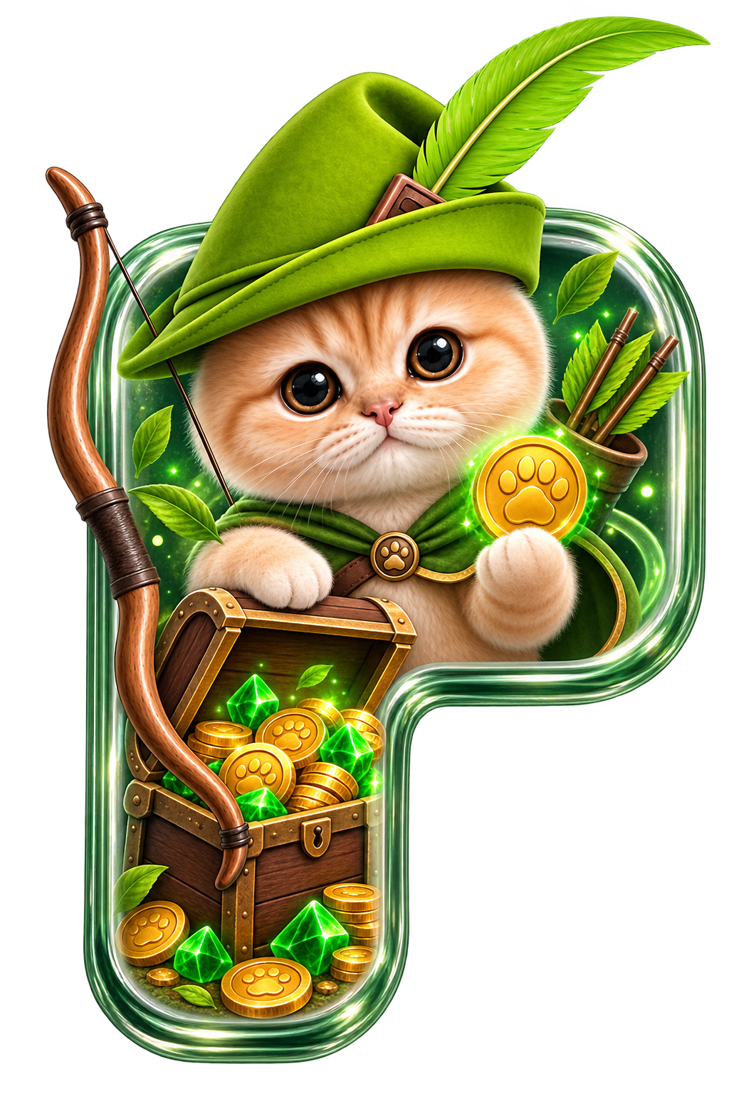PonsCat with a bow and a treasure chest full of coins